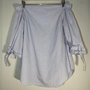 Aritzia Babaton Striped Blue Off the Shoulder Malik Blouse size M